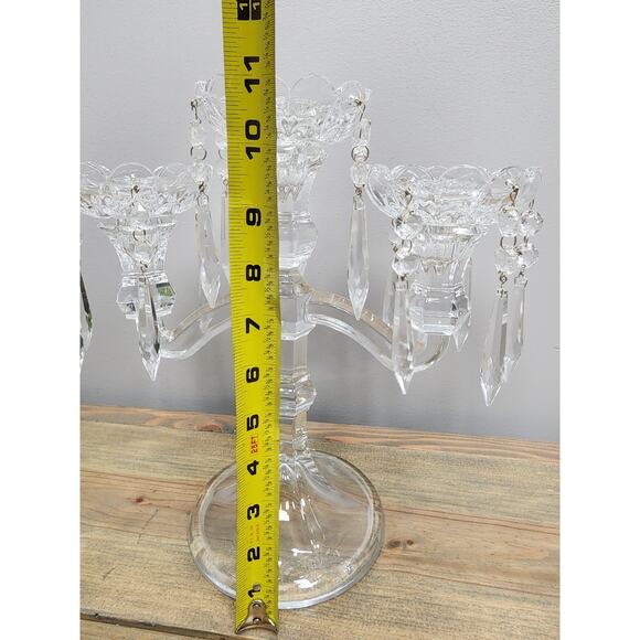 Vintage 2 Arm 3 Candle Crystal Candelabra Hanging Crystals Candle Holder - Picture 10 of 10